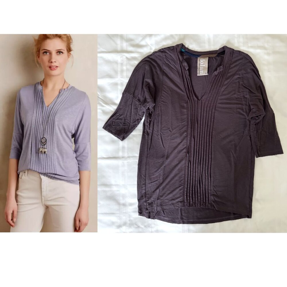 Anthropologie Dolan Left Coast Pleat Line Top 3/4 Sleeve Dolman Blouse Tee Shirt